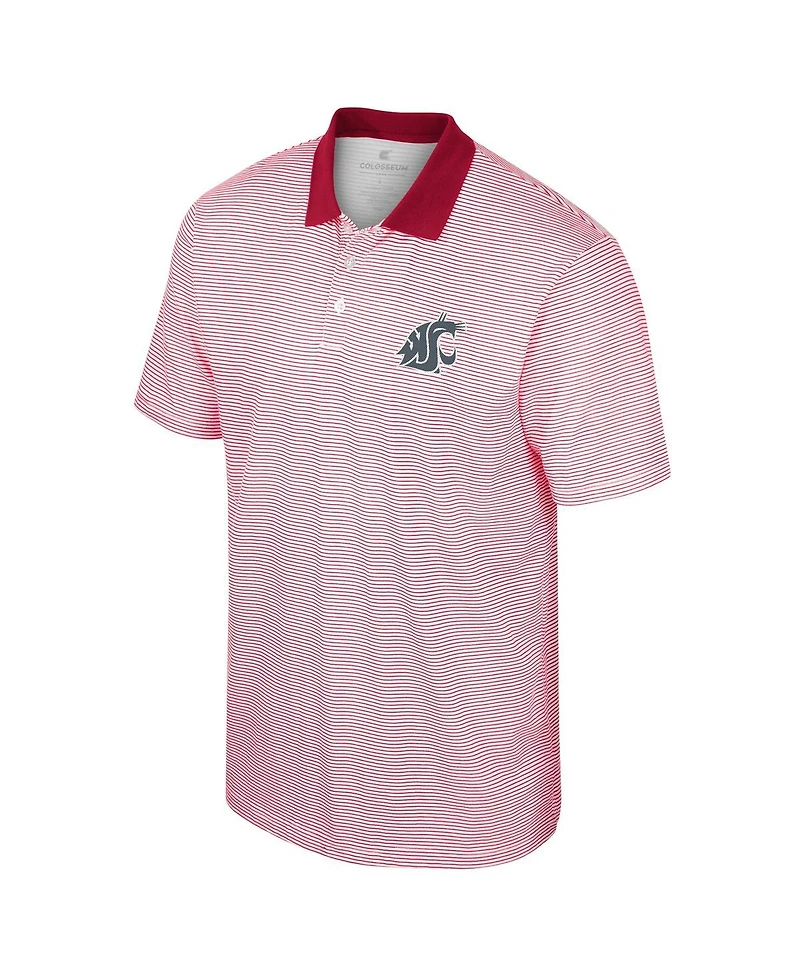 Men's Colosseum White, Crimson Washington State Cougars Print Stripe Polo Shirt