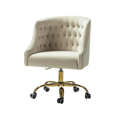 Hulala Home Modern Cute Velvet Desk Chair with Gold Base for Living Room,Bedroom