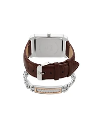 Jones New York Men's Analog Brown Croc Leather Strap Watch 33mm Bracelet Gift Set