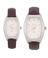 Jones New York Men and Women's Analog Brown Croc Polyurethane Leather Strap His Hers Watch 35mm, 27mm Gift Set
