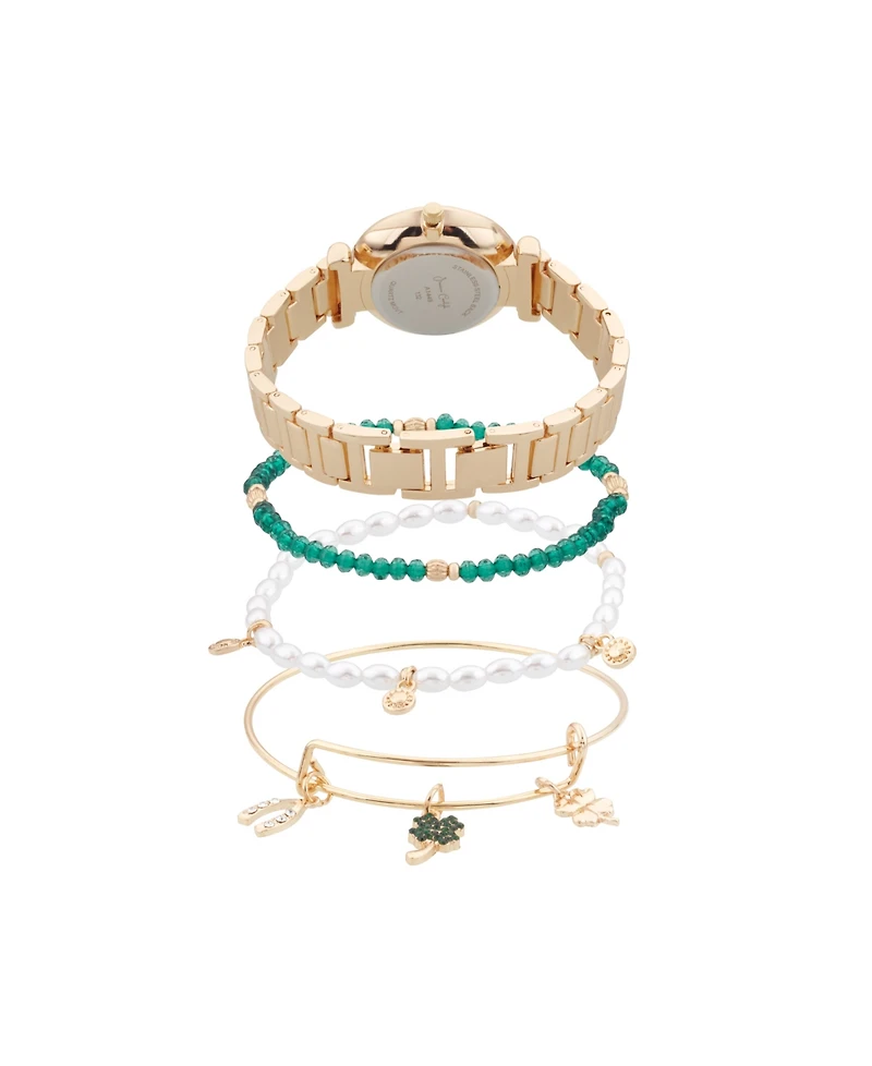Jessica Carlyle Women's Analog Shiny Gold-Tone Metal Strap Watch 33mm 4 Pieces Bracelet Gift Set