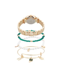 Jessica Carlyle Women's Analog Shiny Gold-Tone Metal Strap Watch 33mm 4 Pieces Bracelet Gift Set