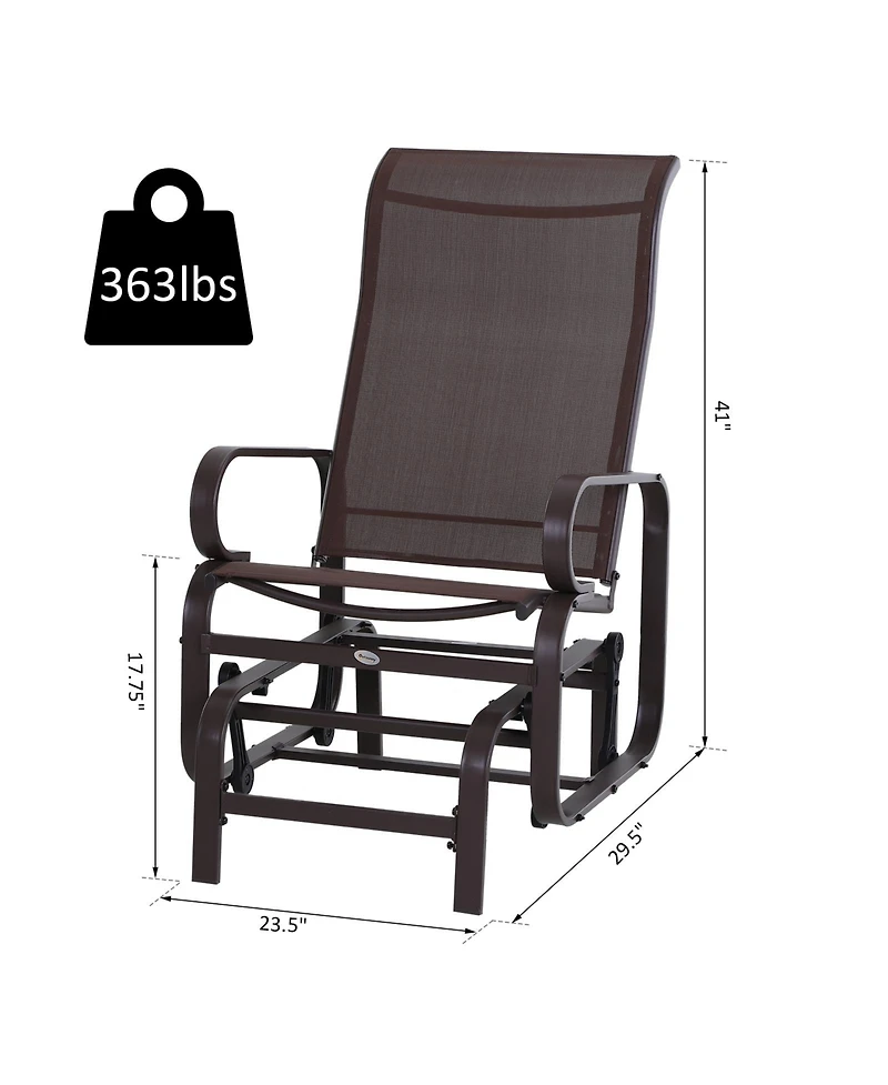 Outsunny Gliding Lounger Chair, Outdoor Swinging Chair with Smooth Rocking Arms and Lightweight Construction for Patio Backyard, Brown