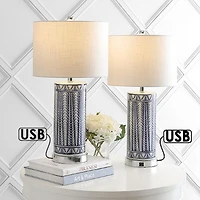 Sulka Ceramic iron Contemporary Usb Charging Led Table Lamp (Set of 2)