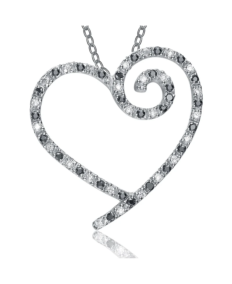 Genevive Sterling Silver White Gold Plated Cubic Zirconia Heart With Swirl Pendant