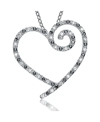Genevive Sterling Silver White Gold Plated Cubic Zirconia Heart With Swirl Pendant