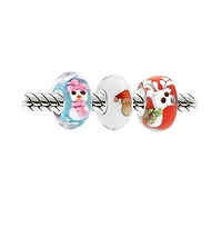 Bling Jewelry Holiday Christmas Reindeer Santa Snowman Glass Mix Bundle Set Of Three Sterling Silver Charm Bead Fits European Charm Bracelet For Women