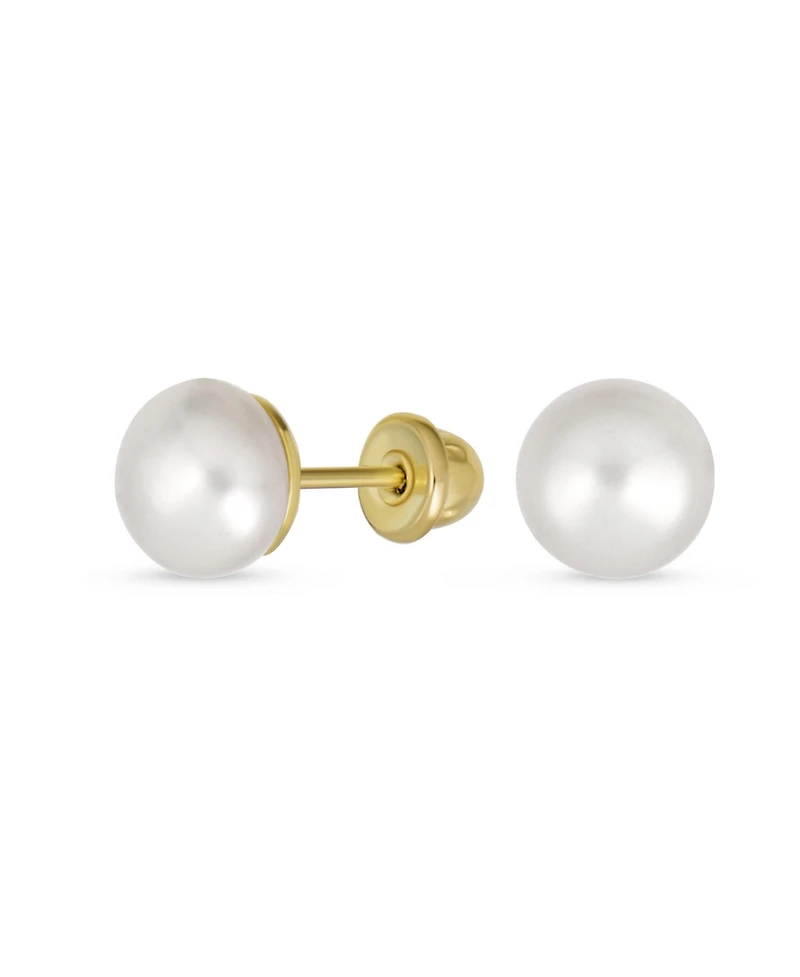 Bling Jewelry Small Minimalist Cz 10K Gold 5MM White Freshwater Cultured Button Pearl Stud Earrings Secure Screw Back