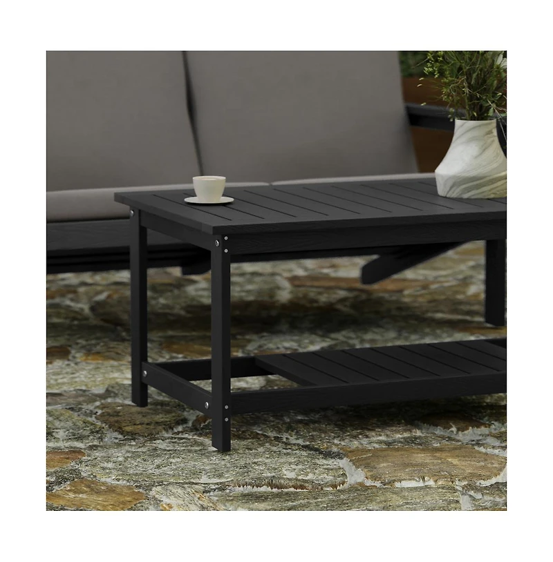 Riviera All-Weather Poly Resin Wood Two Tiered Adirondack Slatted Coffee Conversation Table