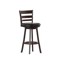 Silla 30" Classic Wooden Ladderback Swivel Bar Height Stool With Upholstered Padded Seat And Integrated Footrest