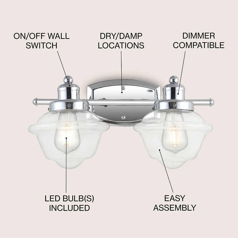 Orleans Iron/Glass Schoolhouse Led Vanity Light