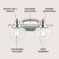 Orleans Iron/Glass Schoolhouse Led Vanity Light