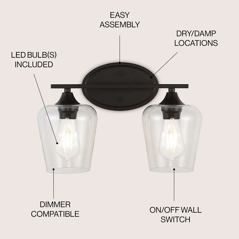 Jayne Iron/Glass Cottage Rustic Led Vanity Light