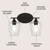 Jayne Iron/Glass Cottage Rustic Led Vanity Light
