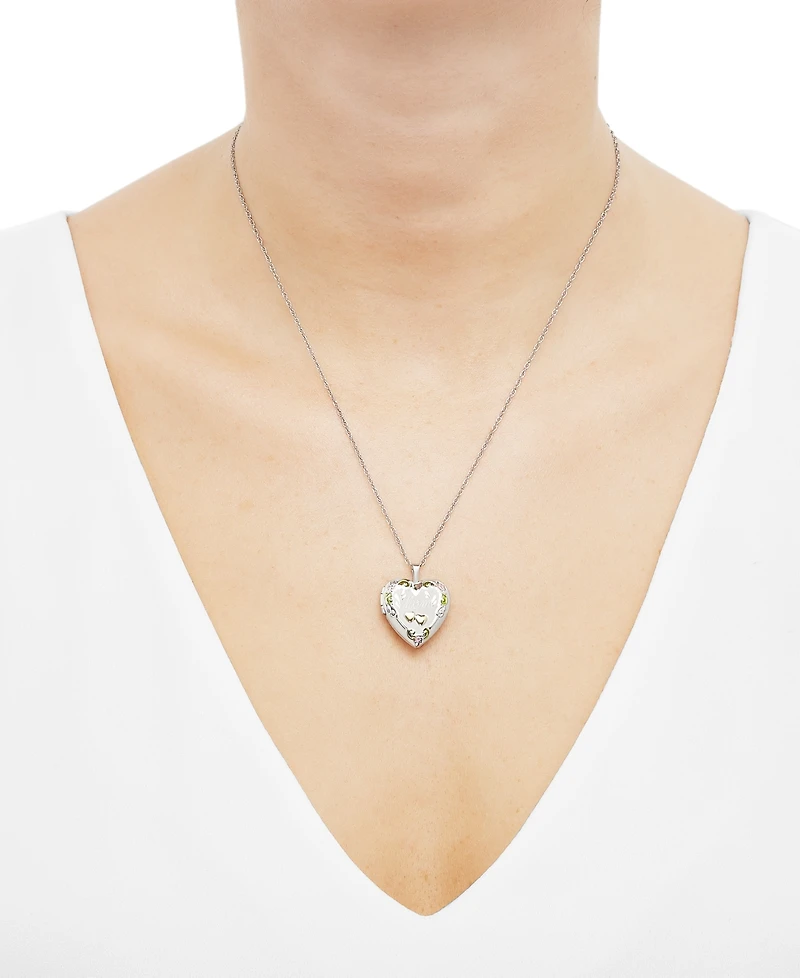 Mom Painted Heart Locket 18" Pendant Necklace in Sterling Silver