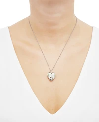 Mom Painted Heart Locket 18" Pendant Necklace in Sterling Silver
