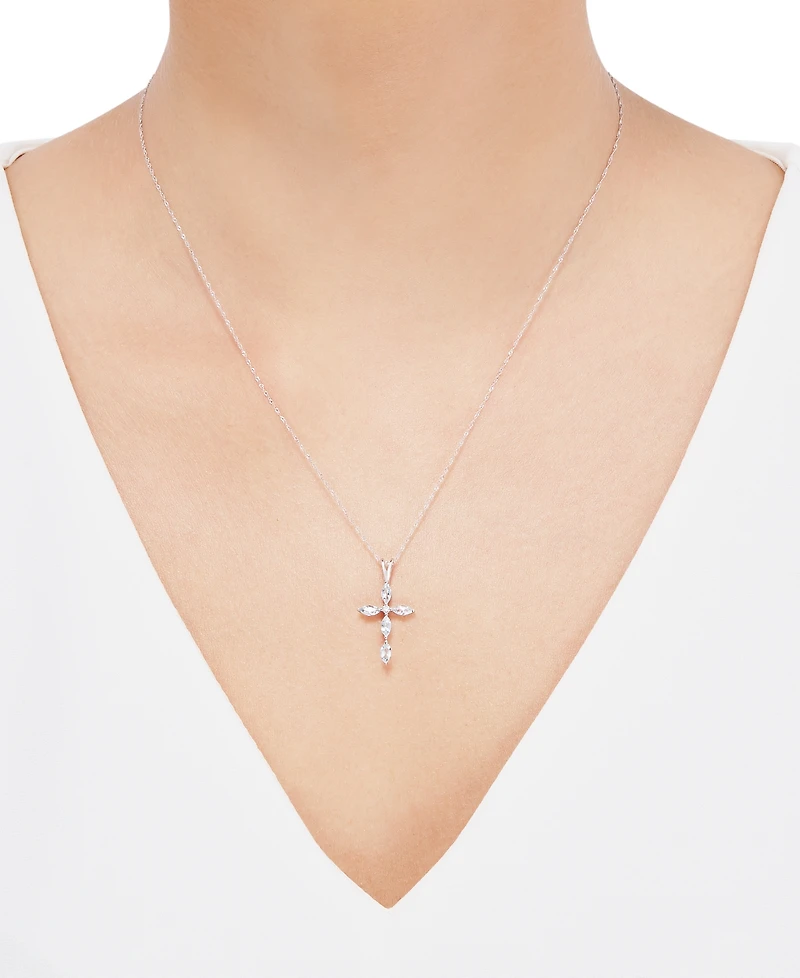 Gemstone & Diamond Accent Cross 18" Pendant Necklace in 14k White Gold