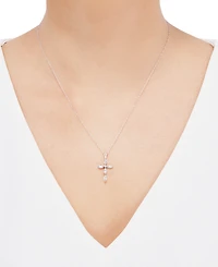 Gemstone & Diamond Accent Cross 18" Pendant Necklace in 14k White Gold