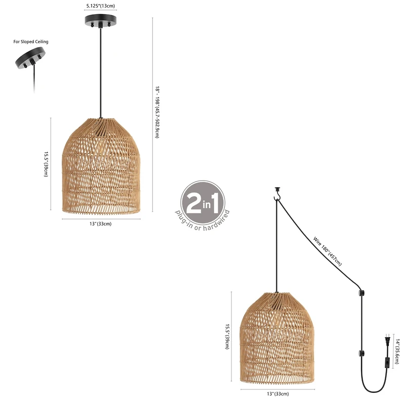 Koda Farmhouse Coastal Bohemian Rattan Led Pendant