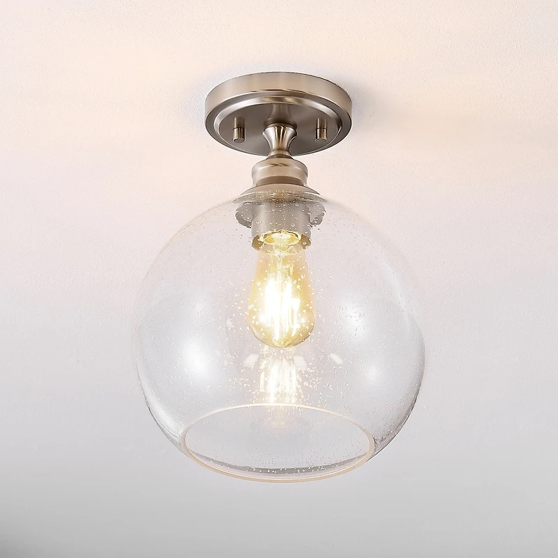 Jonathan Y Marla Bohemian Farmhouse Iron/Seeded Glass Led Semi Flush Mount