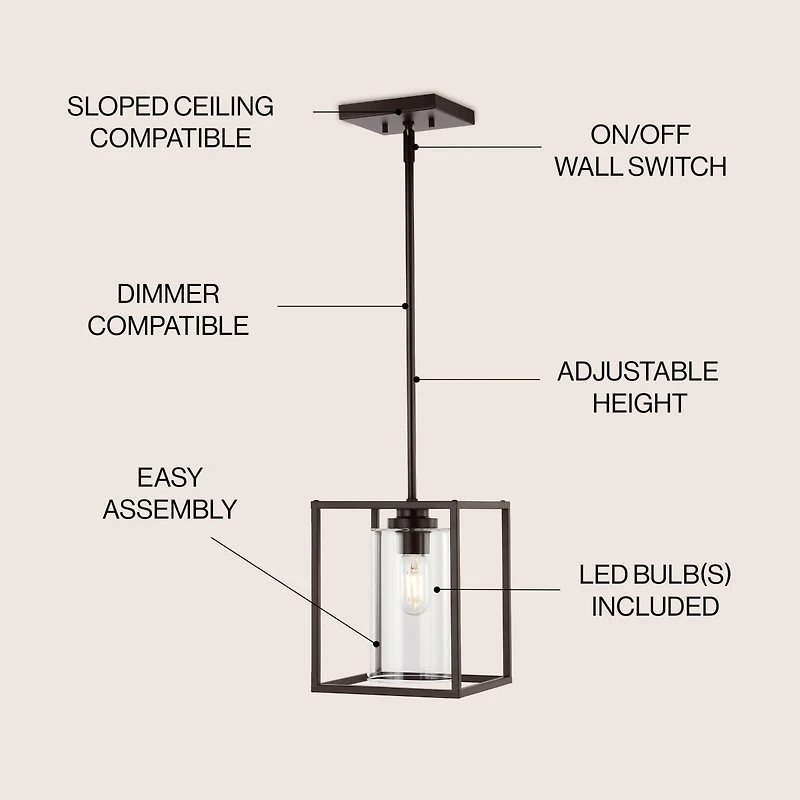 Quinn Industrial Farmhouse Iron/Glass Led Pendant