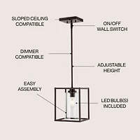 Quinn Industrial Farmhouse Iron/Glass Led Pendant
