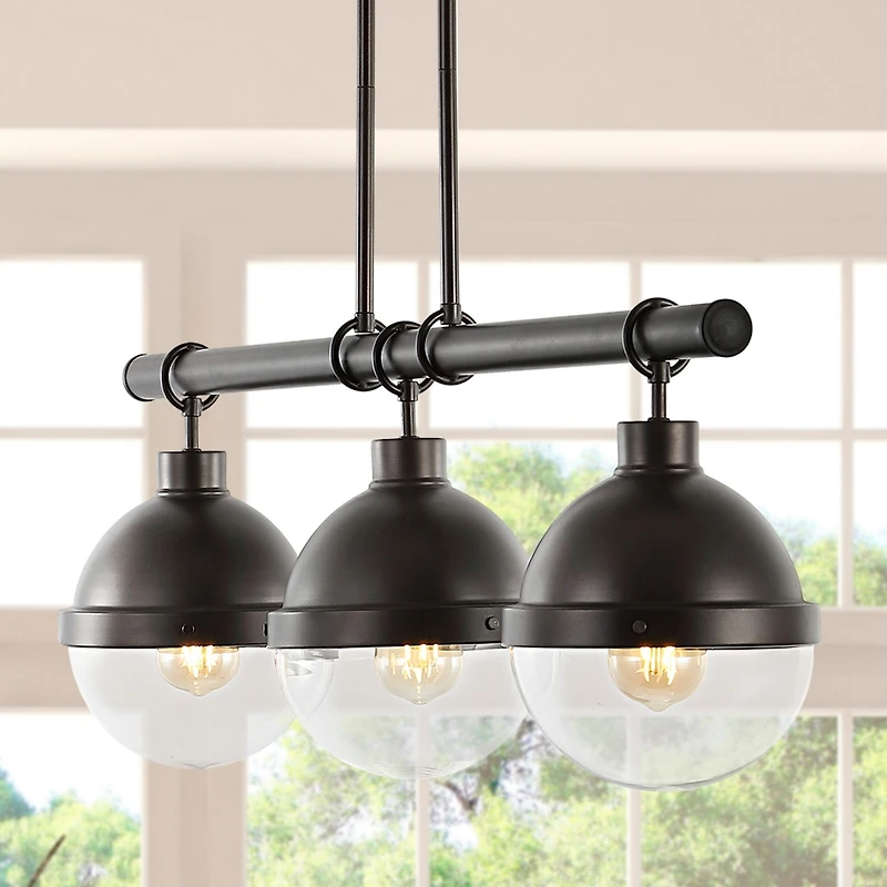 Caleb Industrial Farmhouse Iron/Glass Linear Led Pendant