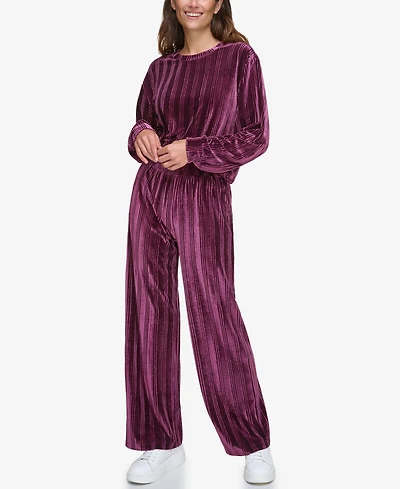 Andrew Marc Sport Women's Pull on High Waist Ribbed Velvet Pants