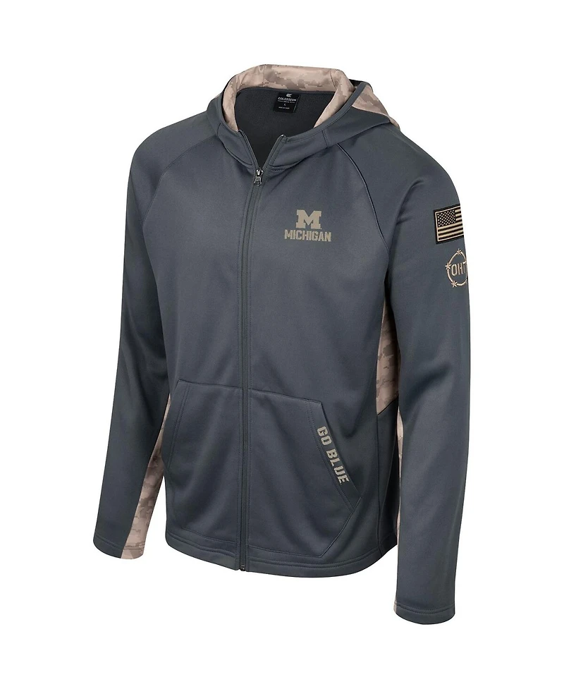 Men's Colosseum Charcoal Michigan Wolverines Oht Military-Inspired Appreciation Camo Raglan Full-Zip Hoodie