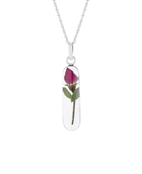 Dried Flower Oval Drop Pendant with 18" Chain in Sterling Silver