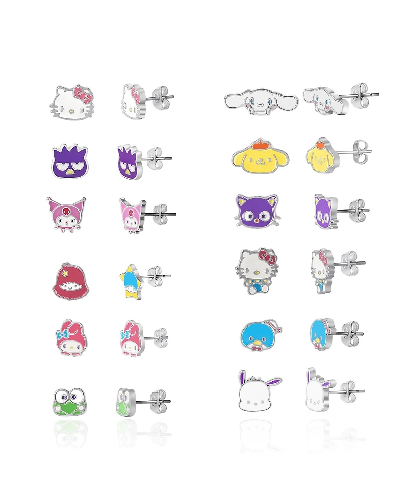 Sanrio Hello Kitty and Friends Stud Earring Set - 12 Pairs, Officially Licensed