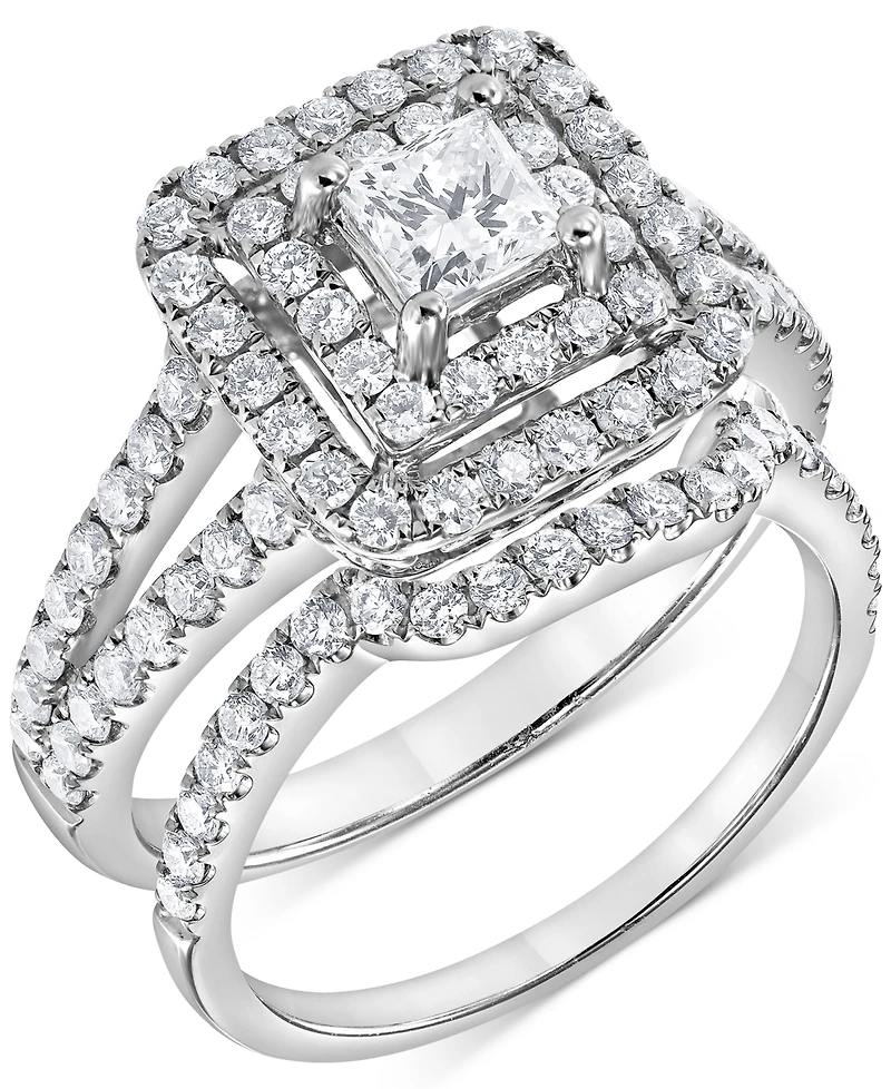 Diamond Princess Double Halo Bridal Set (1-1/2 ct. t.w.) in 14k White Gold