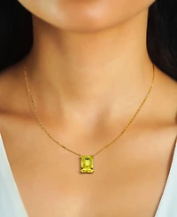 Lime Quartz Solitaire 18" Pendant Necklace 14k Gold-Plated Sterling Silver (Also White & Prasiolite)