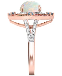 Multi-Gemstone (1-3/8 ct. t.w.) & Diamond (1/4 ct .t.w.) Halo Statement Ring in 14k Rose Gold