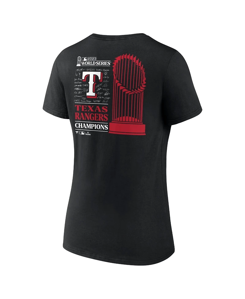 Women's Fanatics Black Texas Rangers 2023 World Series Champions Signature Roster V-Neck T-shirt