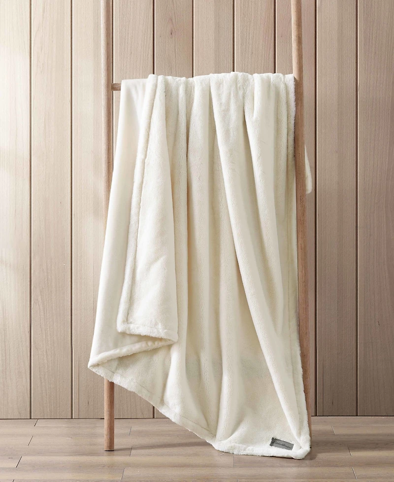 Eddie Bauer Solid Natural Faux Fur Reversible Throw, 60" X 50"