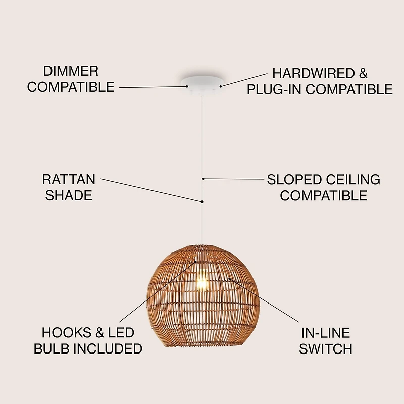 Raya Farmhouse Coastal Rattan Led Pendant