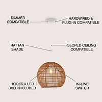 Raya Farmhouse Coastal Rattan Led Pendant