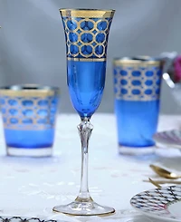 Lorren Home Trends Cobalt Blue Champagne Flutes with Gold-Tone Rings, Set of 4