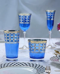 Lorren Home Trends Cobalt Blue Double Old Fashion with Gold-Tone Rings, Set of 4
