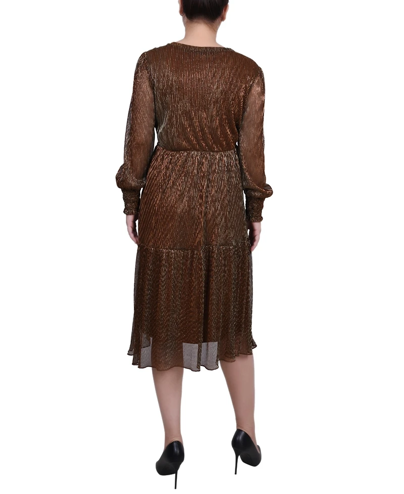 Ny Collection Petite Long Sleeve Plisse Mesh Dress