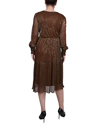 Ny Collection Petite Long Sleeve Plisse Mesh Dress