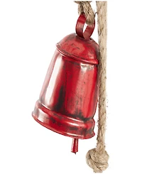 Rosemary Lane Metal Handmade Tibetan Inspired Decorative Cow Bell with Jute Hanging Rope, 4" x 3" x 29"