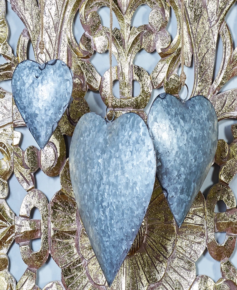 Rosemary Lane Metal Heart Tibetan Inspired Decorative Bell with Hanging Rope, Set Of 3 12", 17", 21"H