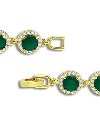 Macy's Emerald Green Glass Cubic Zirconia Halo Link Bracelet