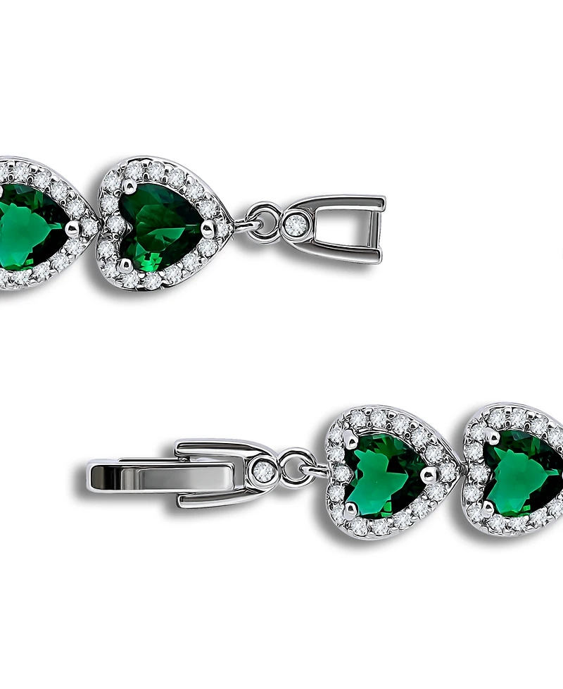 Macy's Cubic Zirconia Green Glass Heart Halo Link Bracelet