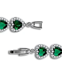 Macy's Cubic Zirconia Green Glass Heart Halo Link Bracelet