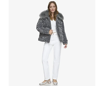 Andrew Marc Black Label Women's Charleroi Crushed Velvet Down Puffer