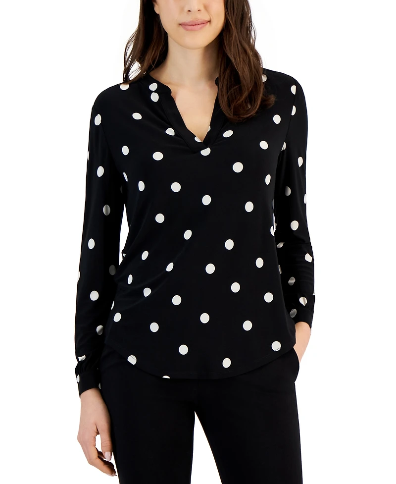 Anne Klein Women's Split-Neck Pearl-Dot Top