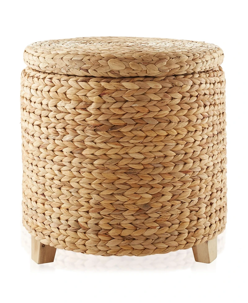 Casafield 17" Round Storage Ottoman with Lid - Natural, Handwoven Footstool for Living Room, Bedroom, Bathroom, Home Office